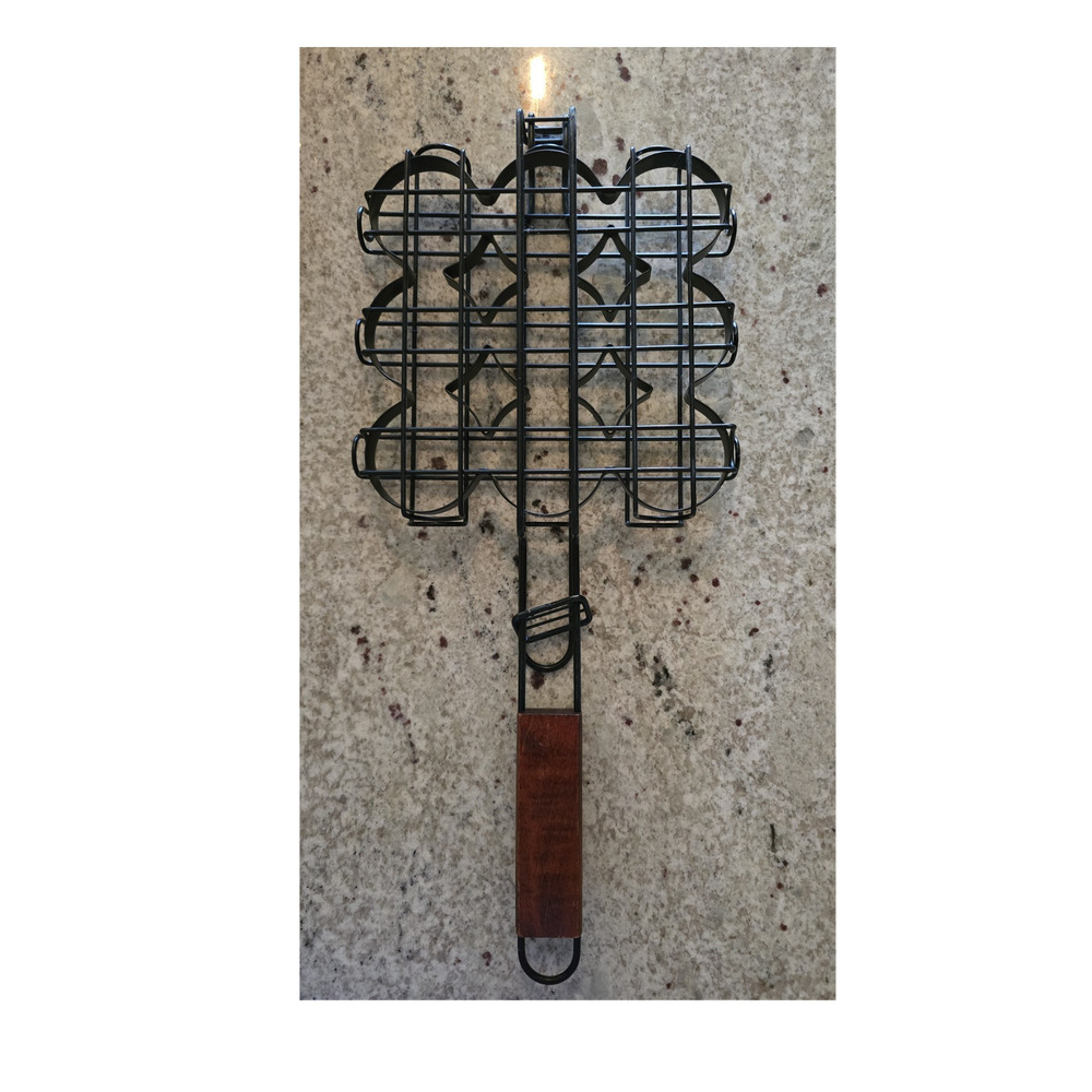 Good Cook Grill Basket Reusable Metal BBQ Tool with Wood Handle, Black/Brown